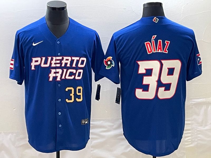 Men 2023 World Cub Puerto Rico 39 Diaz Blue Nike MLB Jersey7